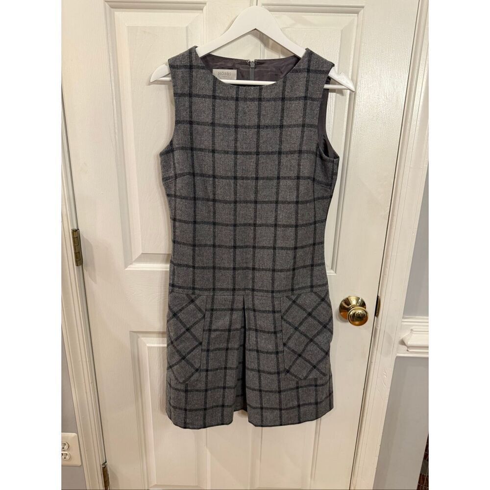 Hobbs London Gray Plaid Wool Blend Pinafore Dress sz 6 EUC
